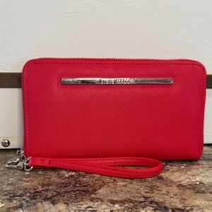 Steve Madden Red Wristlet Clutch with Silver Bar Accent